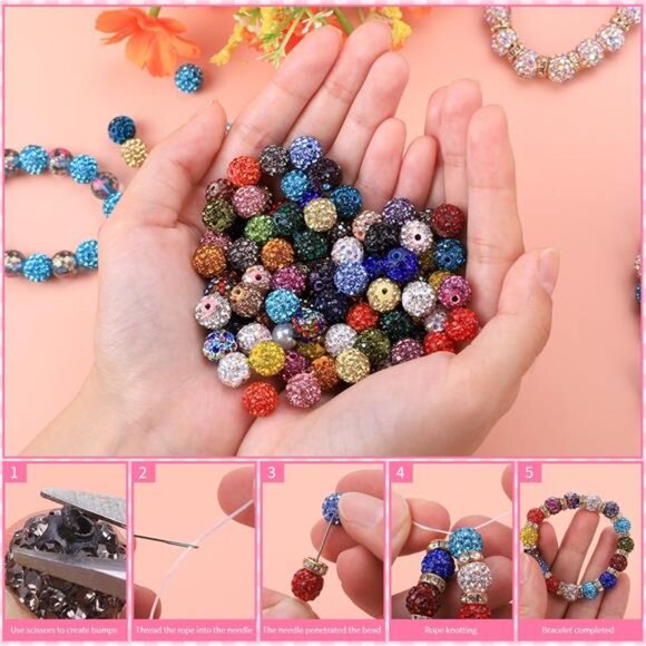 Jewelry Making Beads Set, 590 PCS 10mm Round Mixed Color Rhinestone - Picture 3 of 7